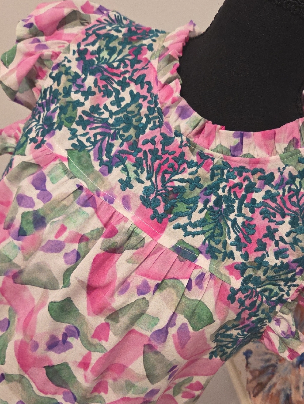 Floral Pink Green Embroidered Women's Blouse